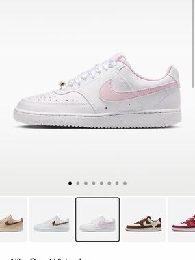 Nike White Sneakers with Light Pink Logo Tongue